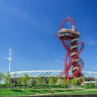 View of the London Stadium and ArcelorMittal Orbit